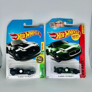 Hot Wheels Jaguar Lot Of 2x - ‘15 Jaguar F-Type Project 7 Black & Green 141/365